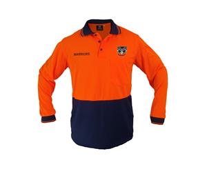 New Zealand NZ Warriors NRL LONG Sleeve HI VIS Polo Work Shirt Orange Navy