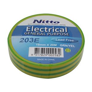 Nitto Denko 18mm x 20m Yellow And Green PVC Electrical Insulation Tape