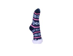 One Pair Winter Warmer NAVY Thick Fluffy Non Slip Grip Soft Fur Socks Hosiery