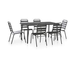 Outdoor Dining Set 7 Piece Steel Dark Grey Slatted Table Stacking Chair