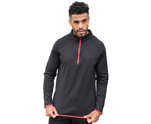Outdoor Look Mens Cool Sweat Half Zip Active Sweatshirt Top - Jet Black/ Fire Red