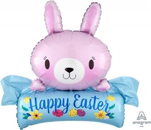 Pink SuperShape Happy Easter Bunny Foil Balloon