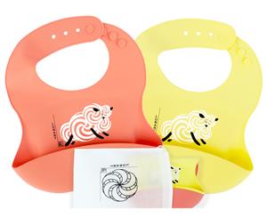 Set of 2 | Aussie Brand Lunart Ultra-Soft Lamb Silicone Bib in a Gift Bag (Honey Bee Yellow & Coral Pink)