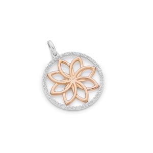 Silver & Rose Plated Flower and CZ Pendant