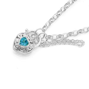 Silver Small Blue Topaz Padlock Bracelet