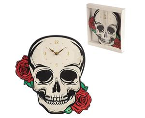 Skull with Red Roses Shaped Wall Clock