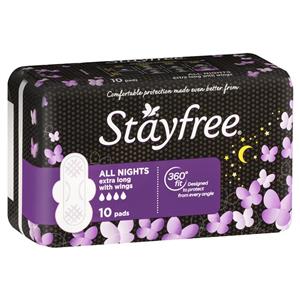 Stayfree All Nights Extra Long with Wings Pads 10 Pack