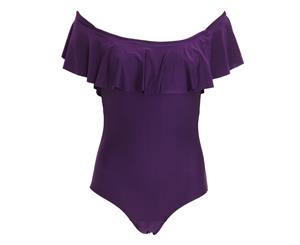 Tom Franks Womens/Ladies Bardot Tummy Control Swimsuit (PURPLE) - SWIM637