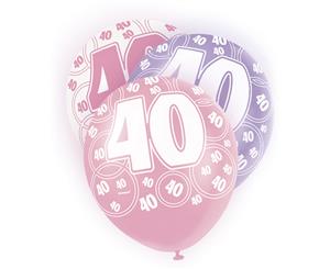 Unique Party 12 Inch 40Th Birthday Pink Balloons (Pack Of 6) (White/Purple/Pink) - SG5977