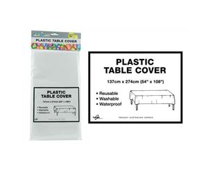 WHITE - Plastic Table Cloth. 1.4 x 2.7m. Great for Parties and Birthdays. - White