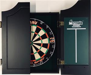 WINMAU PRO SFB Bristle Dart Board Set - Solid Wood Black Cabinet - 6 x Darts