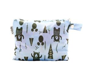 Waladi - Small Waterproof Wet Bag with Zip 19 x 16cm - Forest Bear Design
