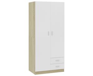 Wardrobe White and Sonoma Oak 80x52x180cm Chipboard Closet Storage Unit
