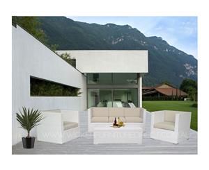 White Selina 5 Seater Wicker Outdoor Furniture Lounge With Dark Grey Cushion Cover