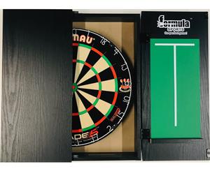 Winmau DUAL CORE Blade 5 FIVE Dart Board Set & Formula Black Ash Cabinet + 6 x Darts