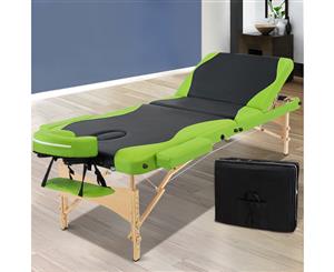 Zenses Wooden Portable Massage Table 3 Fold 70CM Beauty Therapy Bed Waxing Green
