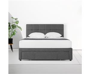 Zinus Lottie Upholstered Square Stitched Fabric Platform Bed Frame with Drawer storage | Mattress Base Support Wooden Slat Geometric Pattern Dark Grey