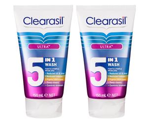 2 x Clearasil Ultra 5-in-1 Wash 150mL
