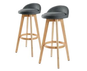 2X Oak Wood Bar Stool Dining Chair Fabric LEILA 72cm GREY