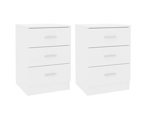 2x Bedside Cabinets High Gloss White Chipboard Nightstand 3 Drawers