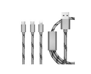 3 in 1 Multi USB Charger Charging Cable Cord For iPhone USB TYPE C Android Micro-Silver