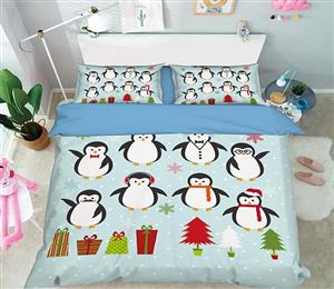 3D Penguin Jump 022 Bed Pillowcases Quilt