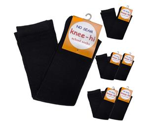 6pcs Unisex Knee High School Plain Cotton Socks - Black