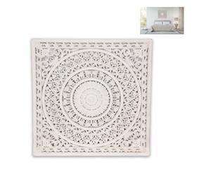 79cm Square Mandala Lattice Wall Art Carved Boho White - White/Cream