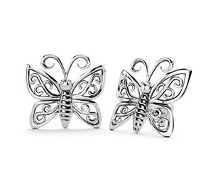 .925 Sterling Silver Butterfly Stud Earrings-Silver