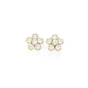9ct Gold CZ Flower Stud Earrings