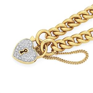 9ct Gold on Silver 20cm Curb Diamond Padlock Bracelet