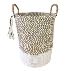 All Set White Rope Storage Basket With Tassels