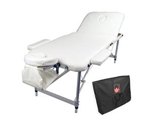 Aluminium Portable Beauty Massage Table Bed 3 Fold 75cm WHITE