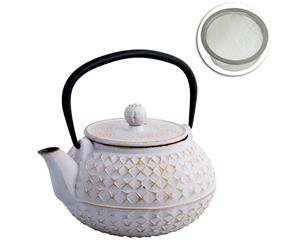 Avanti 900ml Empress Cast Iron Teapot White Gold Tea Coffee Kettle w Strainer