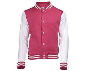 Awdis Kids Unisex Varsity Jacket / Schoolwear (Hot Pink/White) - RW191