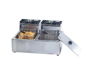 Benchstar Electmax Double Tank 2 X 6L Electric Benchtop Fryer With Thermostat - Silver
