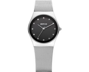 Bering Ladies Classic Collection Silver Case Black Dial Silver Milanese Strap Swarovski Elements