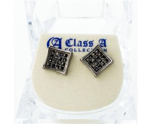Black Bling Iced Out Earrings - PAVE SQUARE 9mm - Black