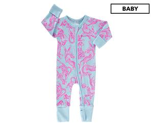 Bonds Baby Ribbed Zip Wondersuit - Flying Tiger Outline Blue