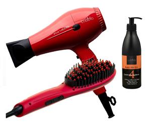 Cabello Pro 4600 Hair Dryer + Glow Straightening Brush + Leave On Moisture 'Keep Me Hot'' - Red