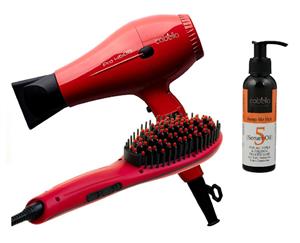 Cabello Pro 4600 Hair Dryer + Glow Straightening Brush + Serum Oil 'Keep Me Hot'' - Red