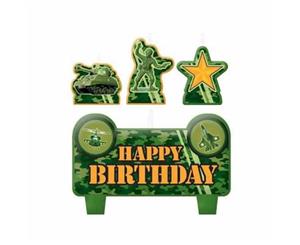 Camouflage Mini Moulded Happy Birthday Candles Set 4pk