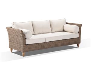 Carolina 3 Seater Outdoor Wicker Lounge - Outdoor Wicker Lounges - Brushed Wheat Cream cushions