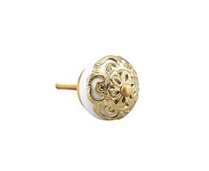 Cgb Giftware Filligree Drawer Pull With Brass Floral Pattern (White/Gold) - CB1839
