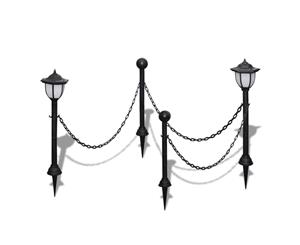 Chain Fence with Solar Lights Two LED Lamps Two Poles Outdoor Yard
