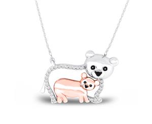 De Couer Sterling Silver Diamond Rose Gold Plated Bear Mom & Child Necklace (1/20CT TDW H-I Color I2 Clarity)