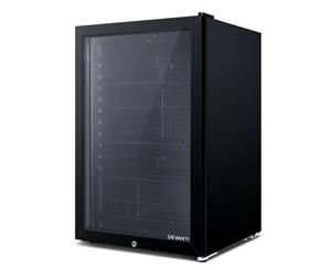 Devanti 115L Bar Fridge Glass Door Black Built-in Light Mini Freezer Refrigerator Cooler Home Office Commercial w/Lock