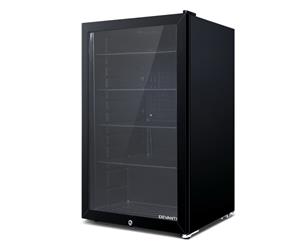 Devanti 98L Bar Fridge Glass Door Black Built-in Light Mini Freezer Refrigerator Cooler Home Office Commercial w/Lock