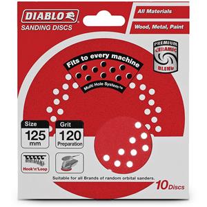 Diablo 125mm 120-Grit Multi-Hole Velcro Sanding Disc - 10 Piece