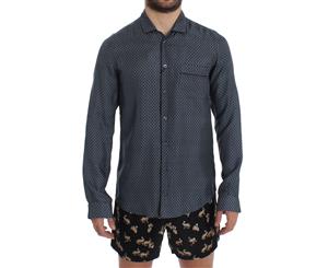 Dolce & Gabbana Blue Motive Print Silk Pajama Shirt Sleepwear